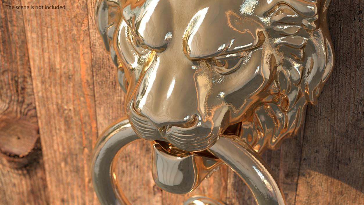 Lion Head Door Knocker Gold 3D