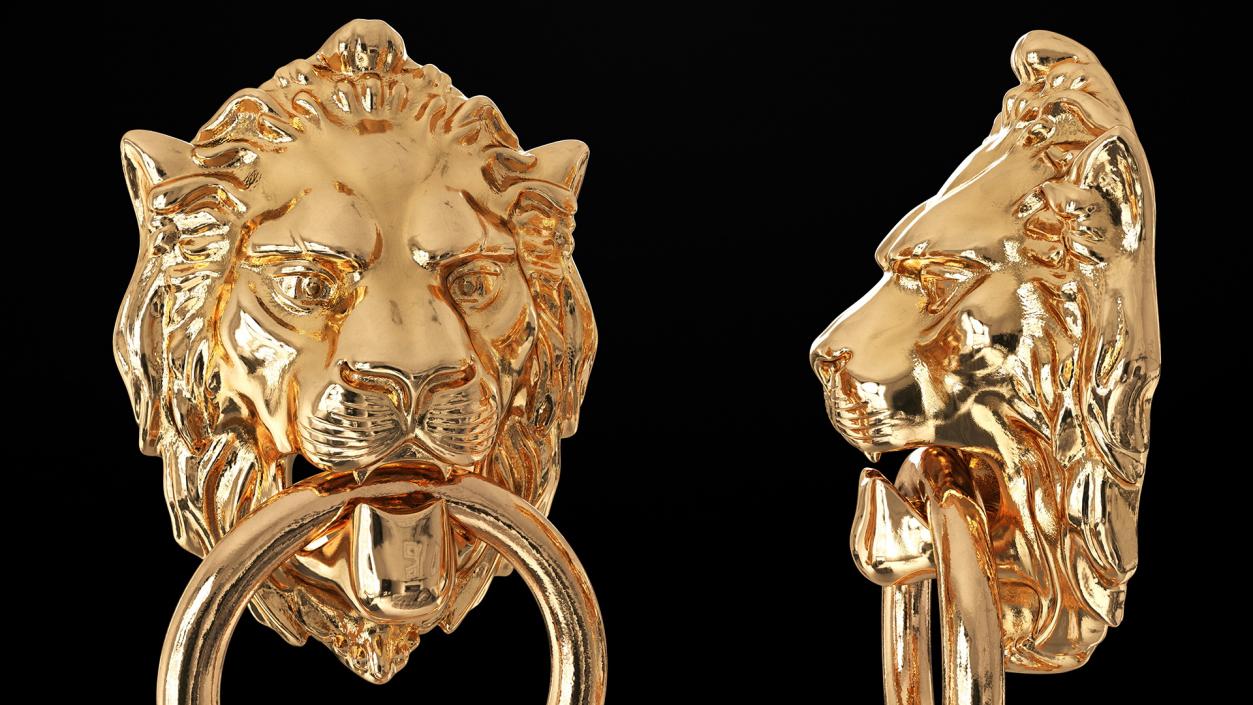 Lion Head Door Knocker Gold 3D