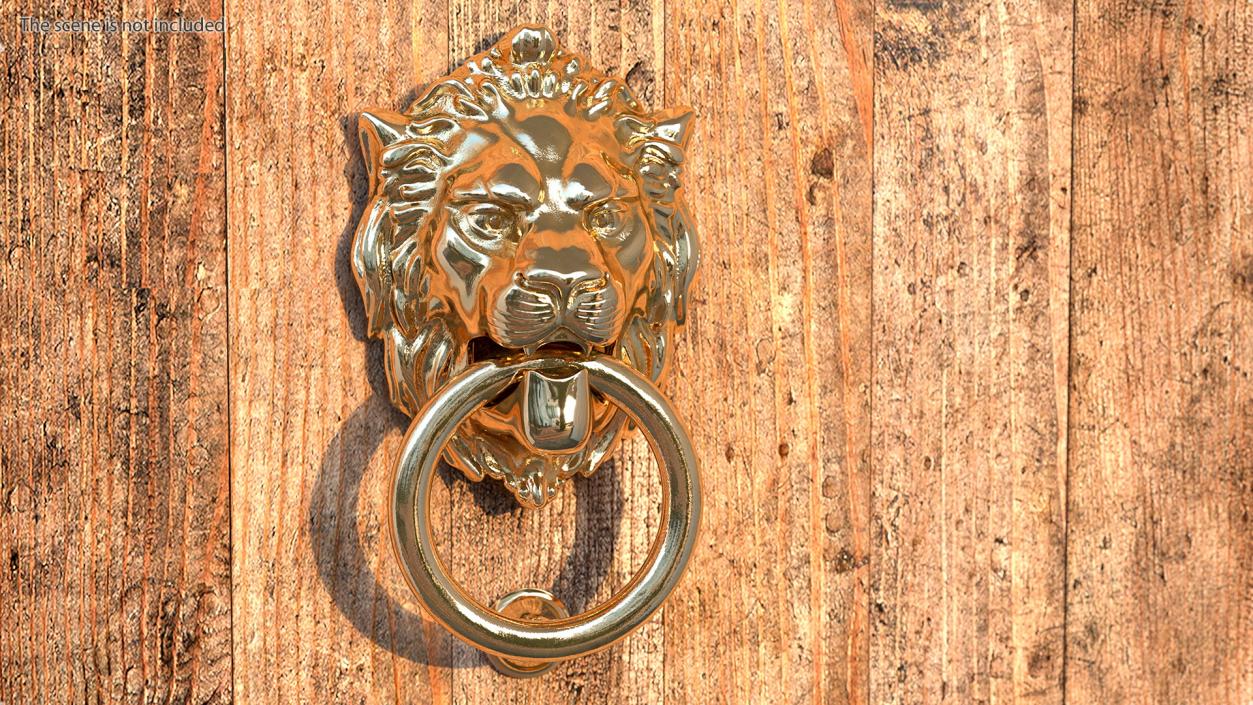 Lion Head Door Knocker Gold 3D