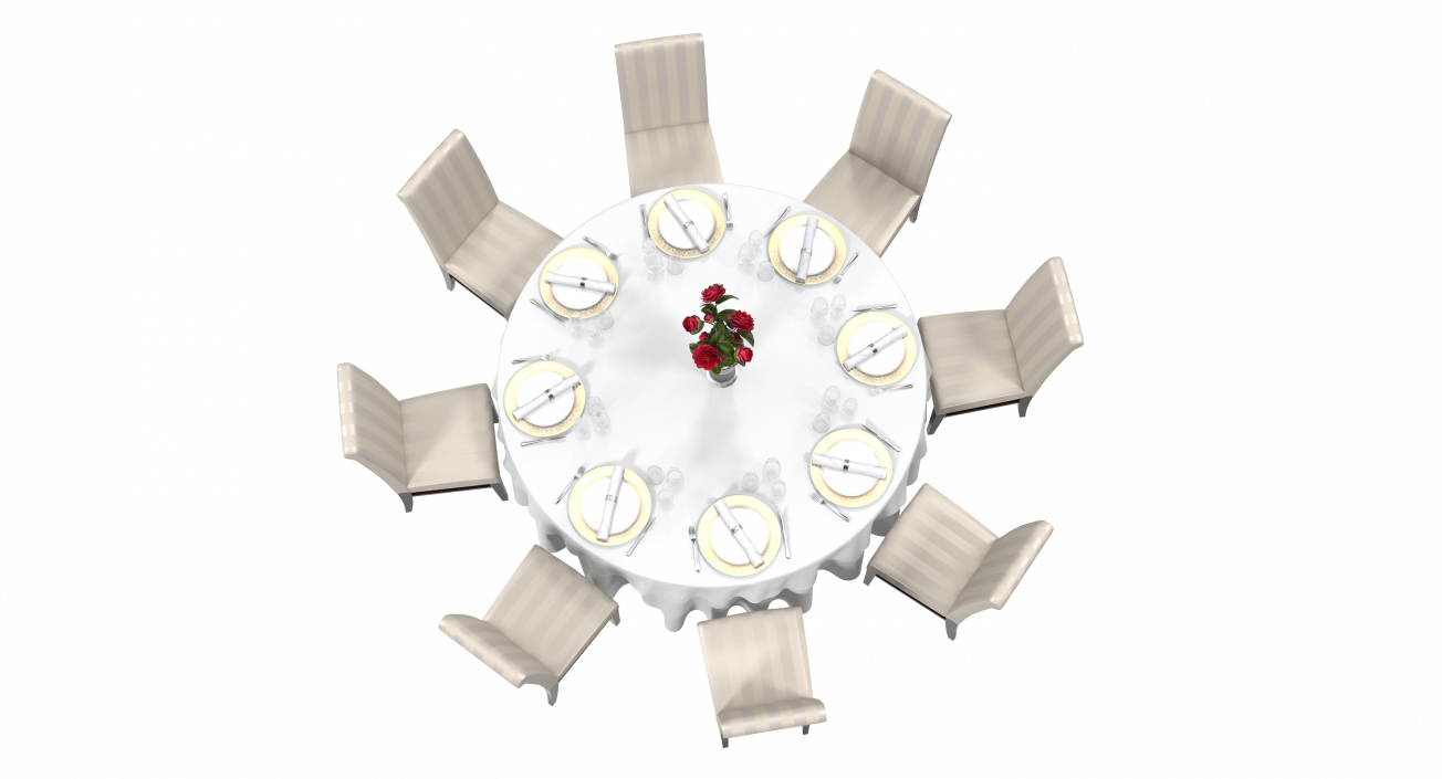 3D Round Restaurant Table Served With 8 Chairs model