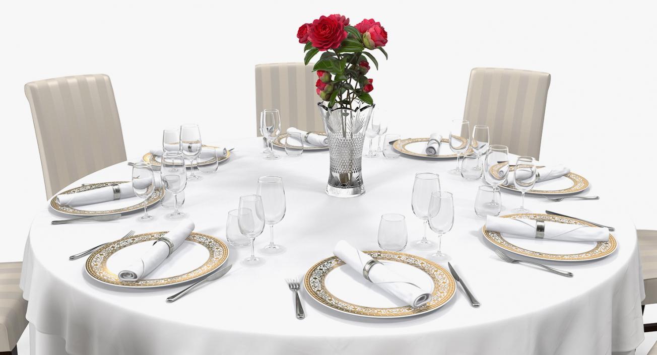 3D Round Restaurant Table Served With 8 Chairs model