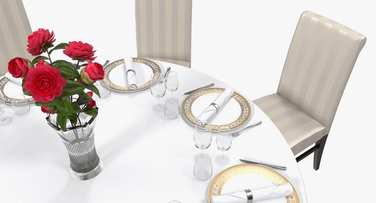 3D Round Restaurant Table Served With 8 Chairs model