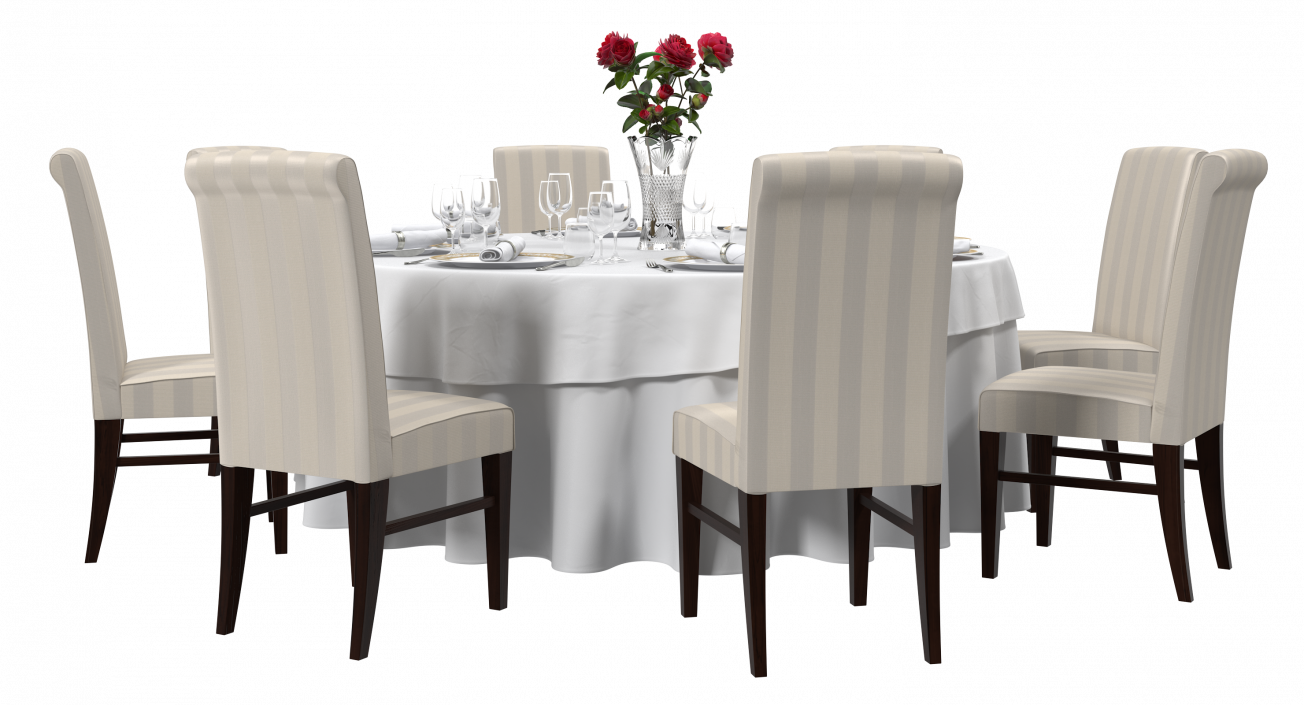 3D Round Restaurant Table Served With 8 Chairs model