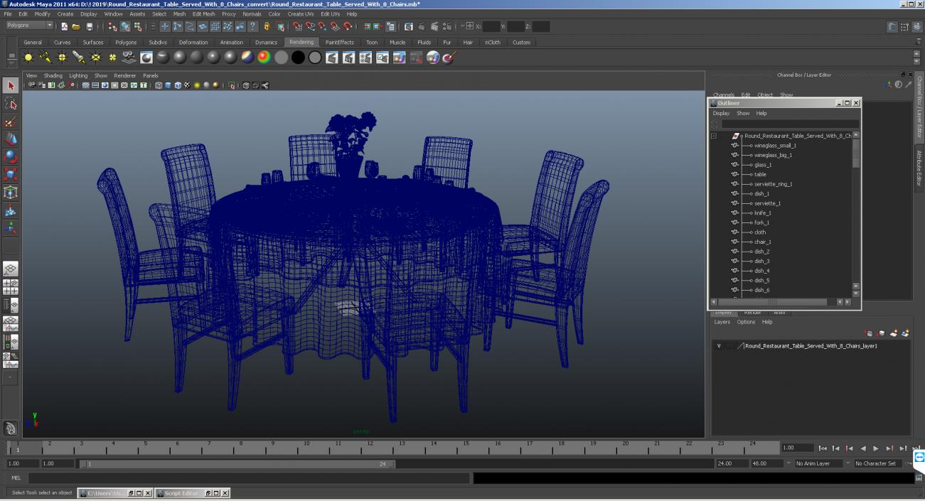 3D Round Restaurant Table Served With 8 Chairs model