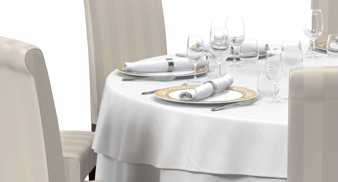 3D Round Restaurant Table Served With 8 Chairs model