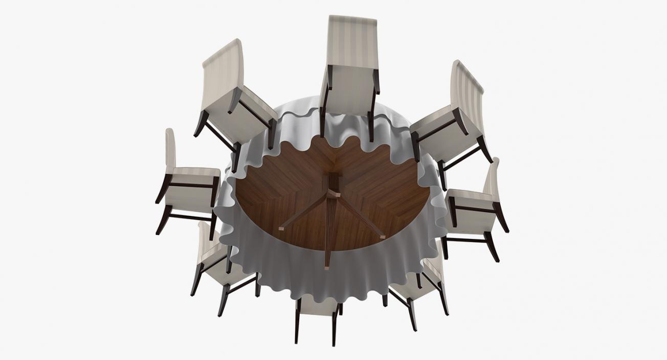 3D Round Restaurant Table Served With 8 Chairs model