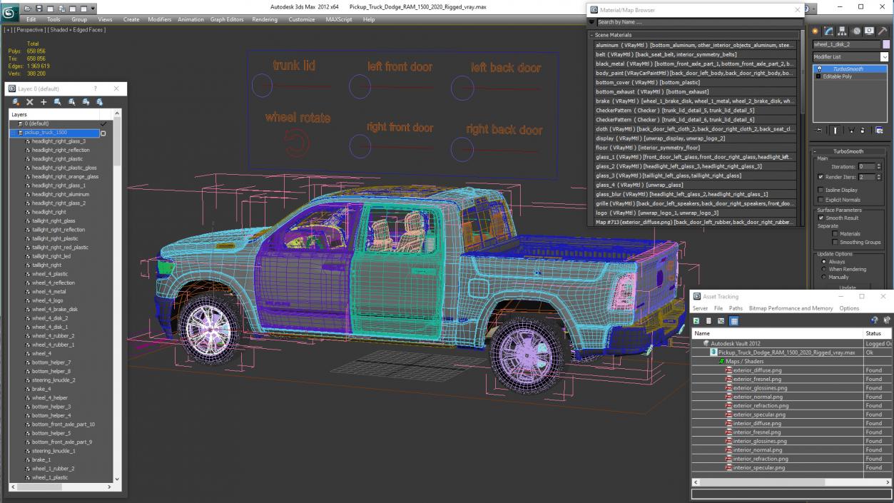 Pickup Truck Dodge RAM 1500 2020 Rigged 3D model