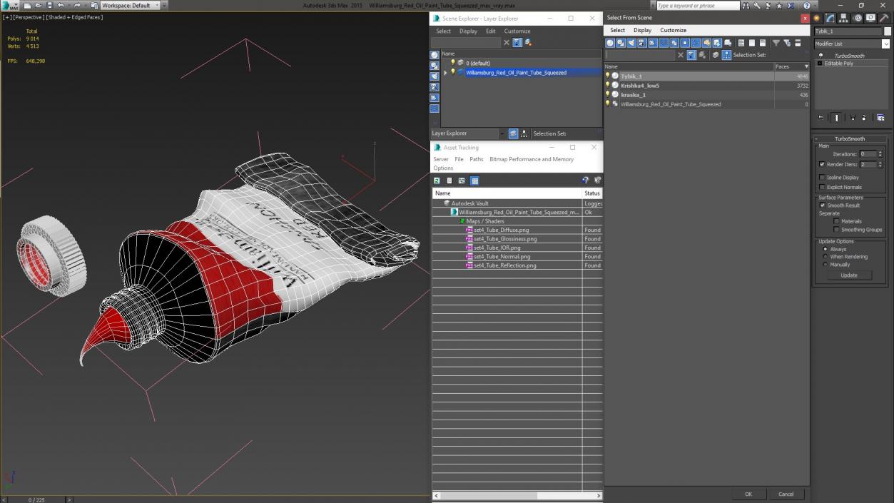 3D model Williamsburg Red Oil Paint Tube Squeezed