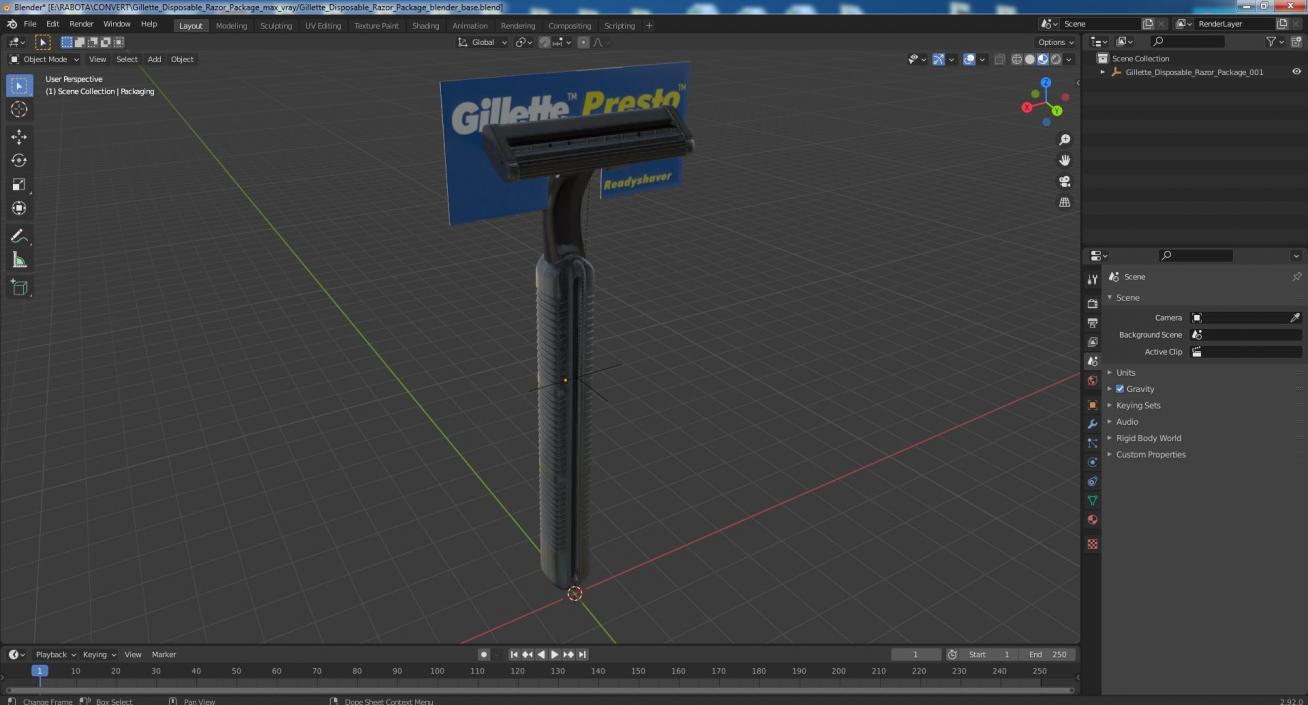 3D Gillette Disposable Razor Package model