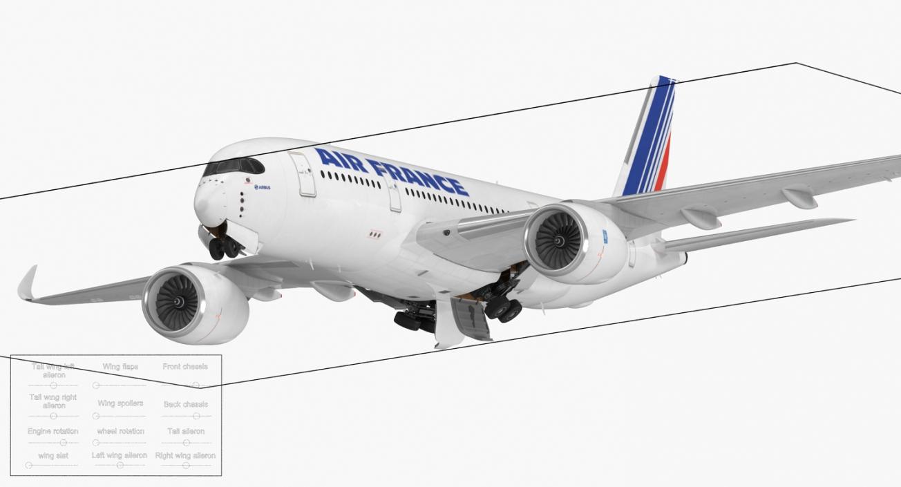 3D Airbus A350-800 Air France Rigged model