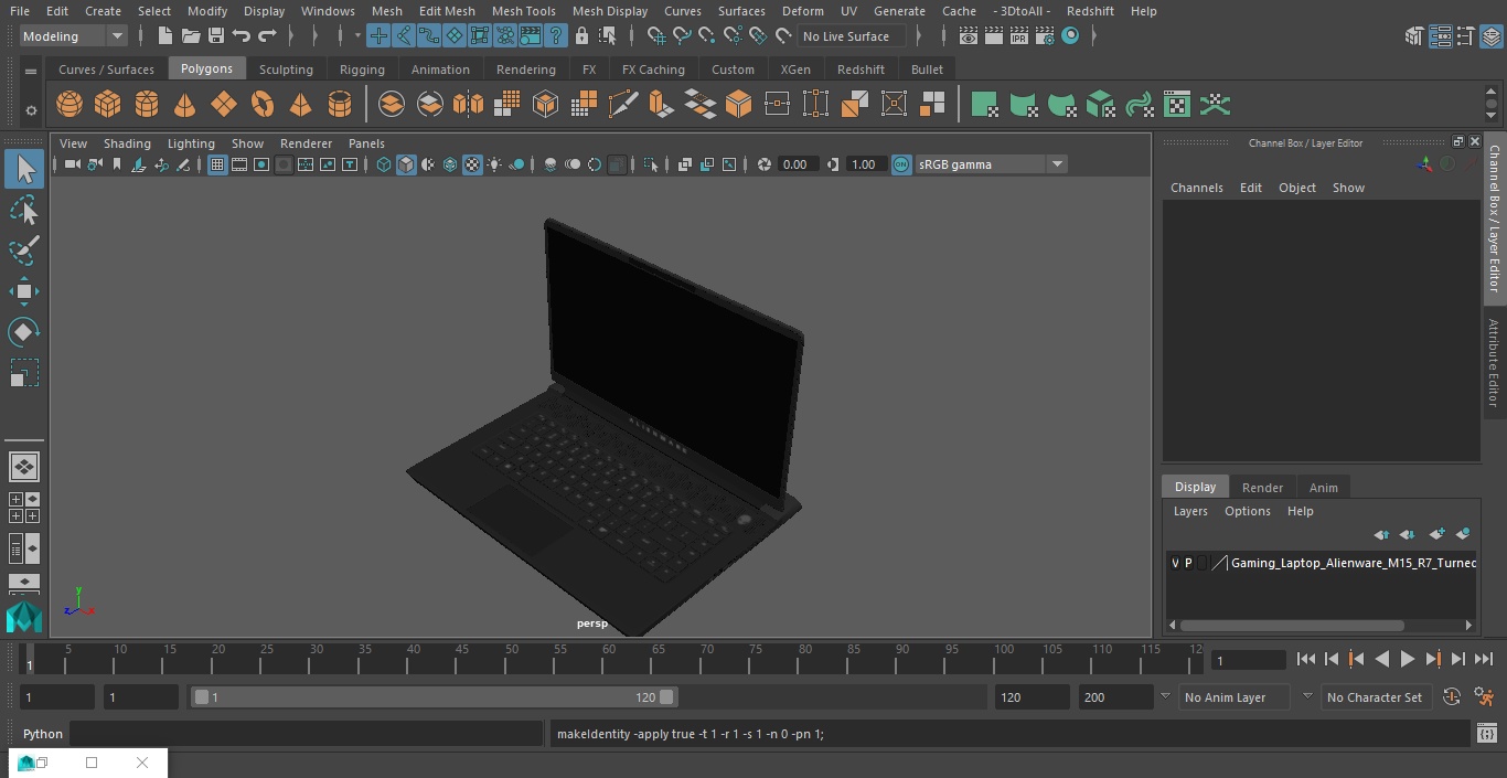 3D model Gaming Laptop Alienware M15 R7 Turned On