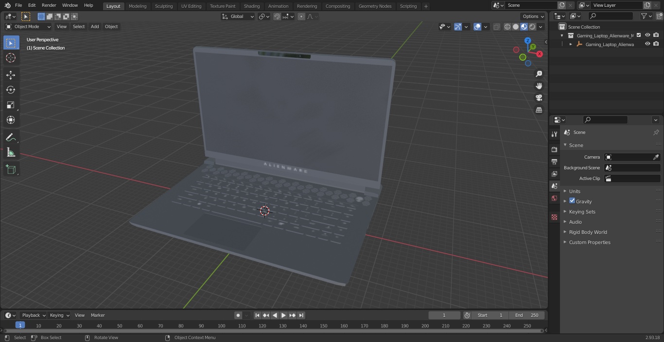 3D model Gaming Laptop Alienware M15 R7 Turned On