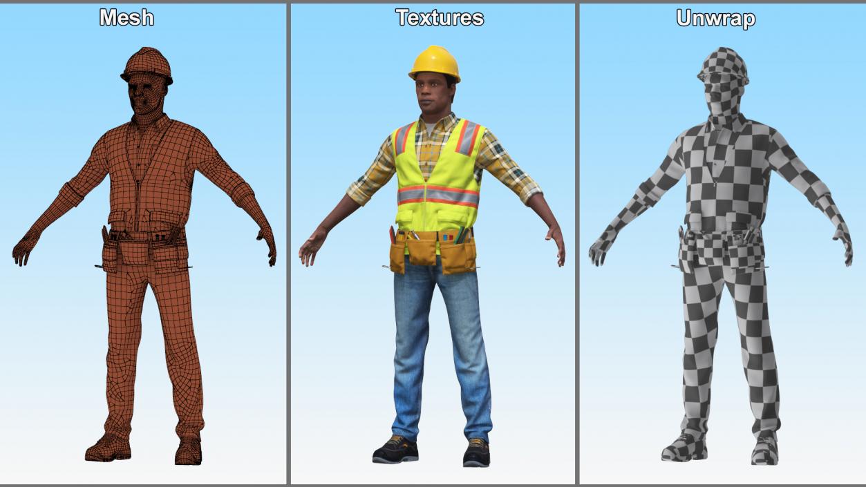 3D model Construction Worker A-Pose Fur