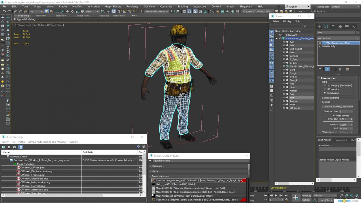 3D model Construction Worker A-Pose Fur