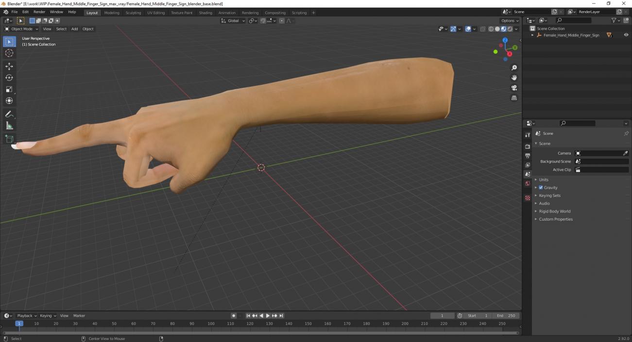 3D model Female Hand Middle Finger Sign