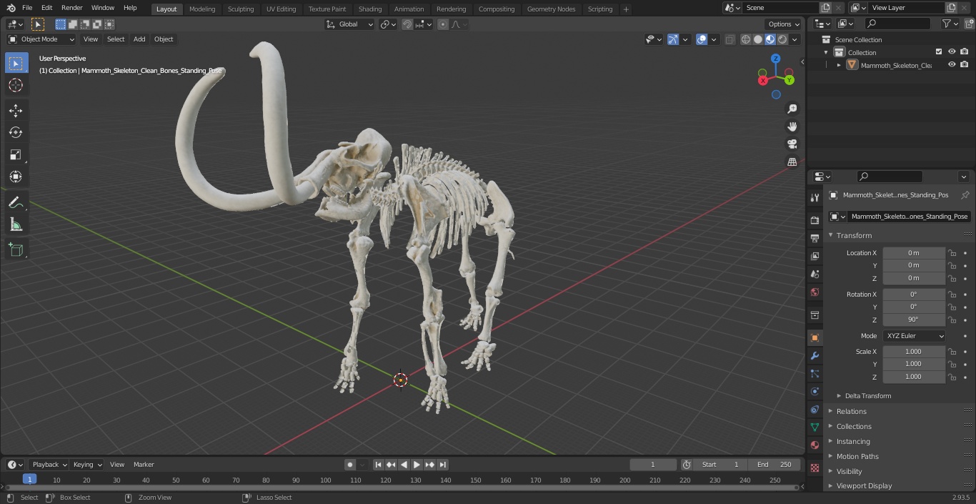 Mammoth Skeleton Clean Bones Standing Pose 3D