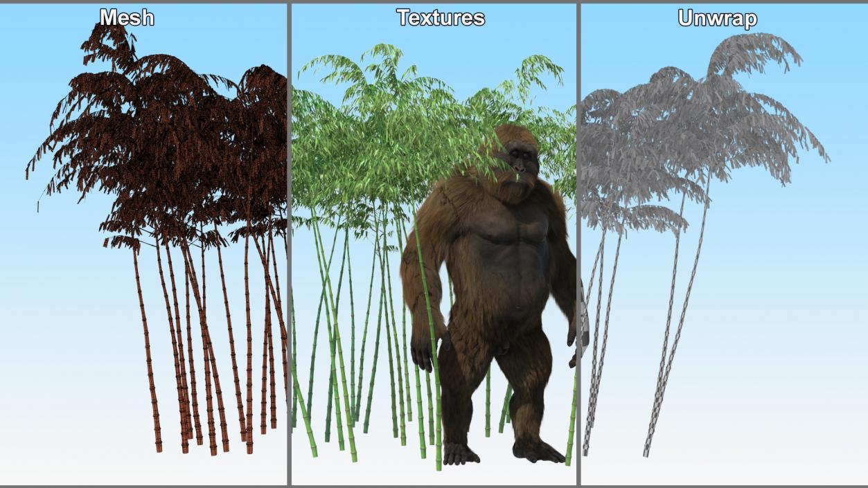 3D Big Ape Gigantopithecus in Bamboo Grove Fur model