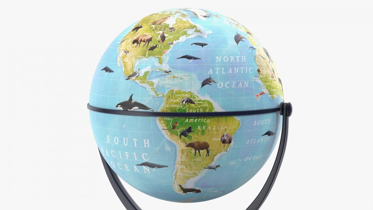 3D model Animals World Globe with Stand