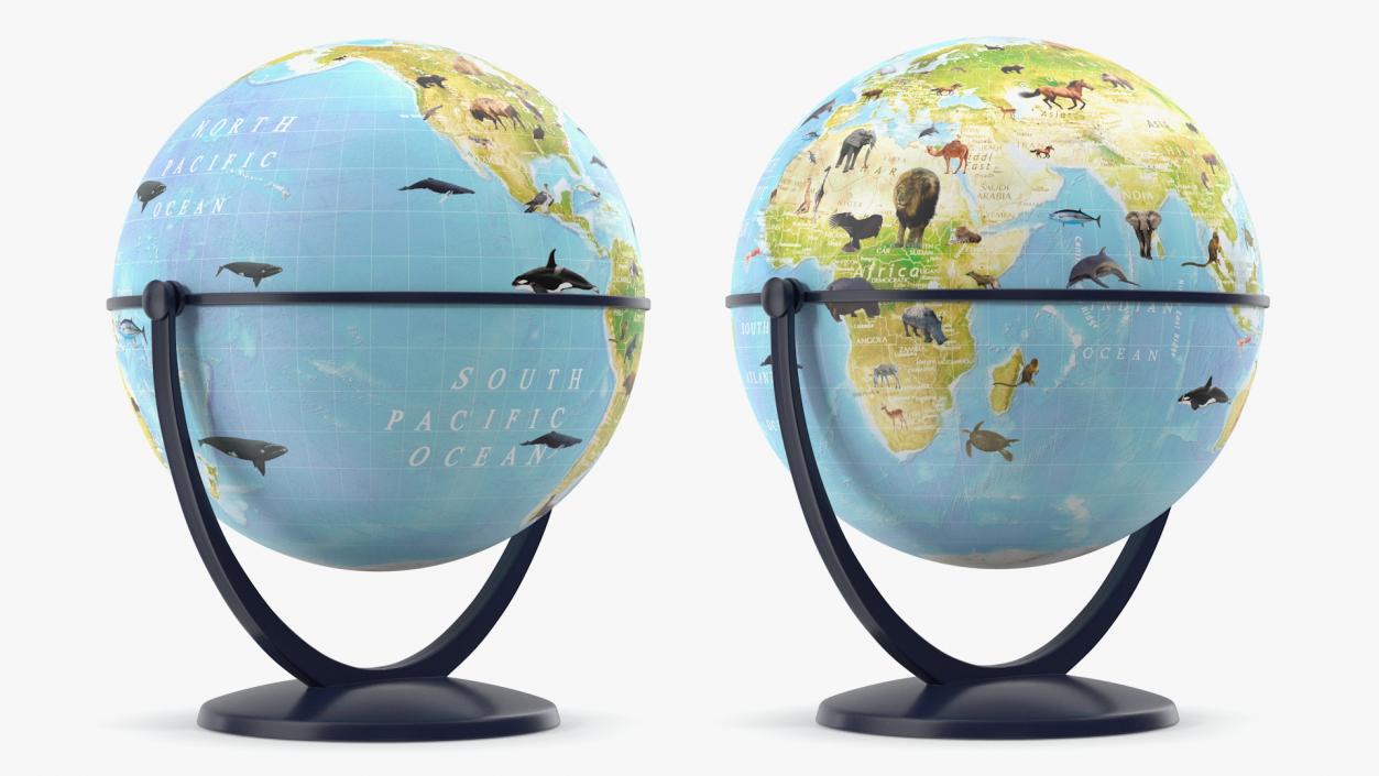 3D model Animals World Globe with Stand