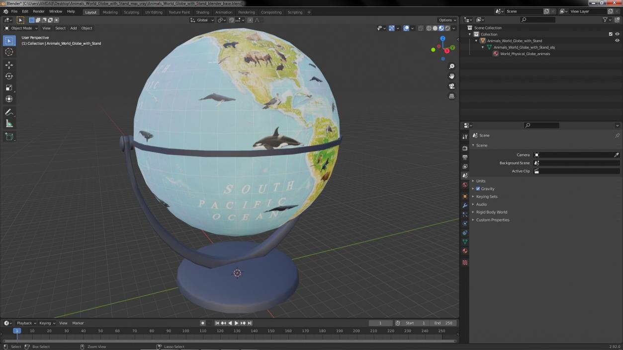 3D model Animals World Globe with Stand