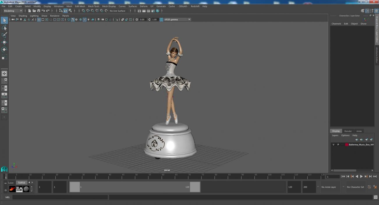 3D model Ballerina Music Box White