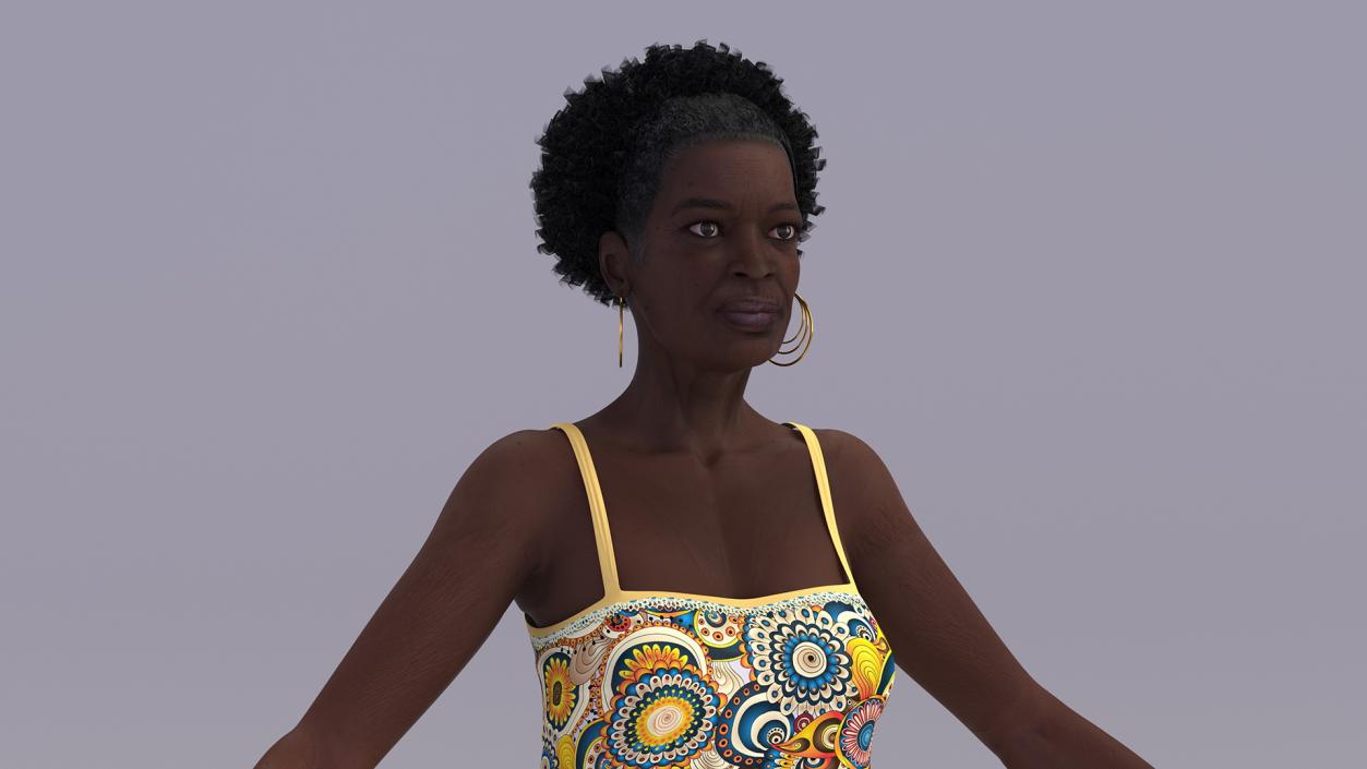 3D Afro American Grandma Wearing Pajamas Rigged for Modo model