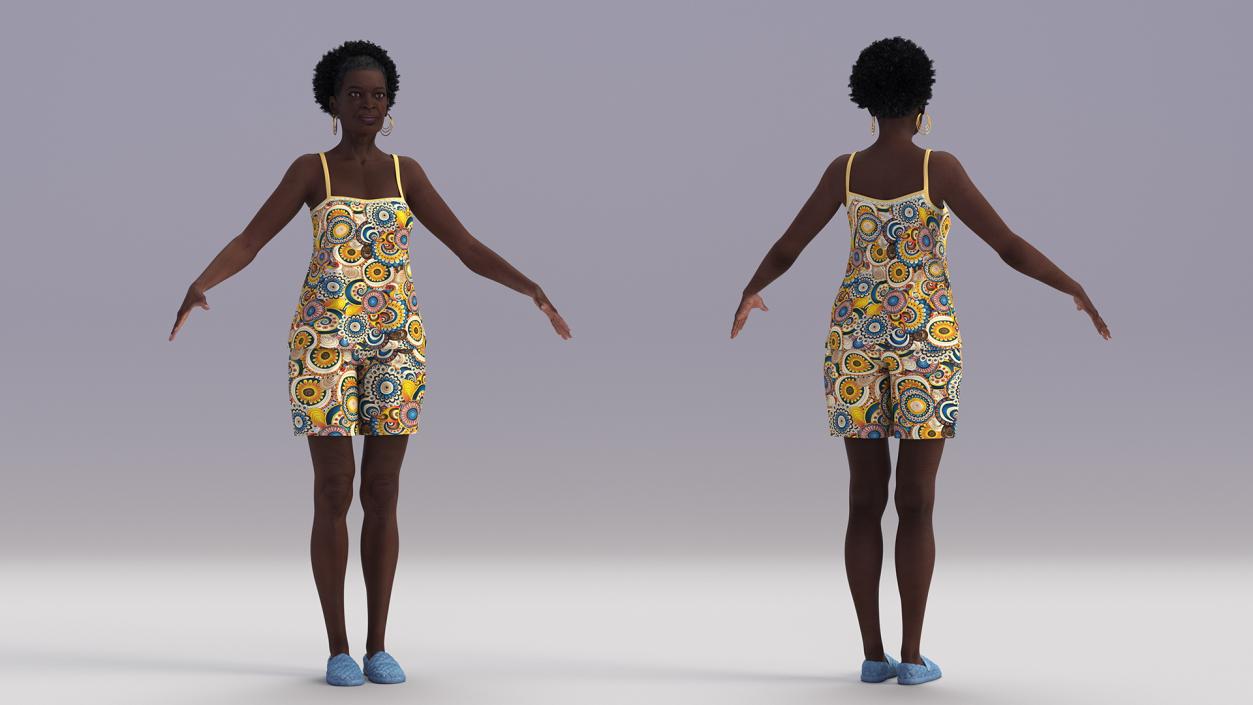 3D Afro American Grandma Wearing Pajamas Rigged for Modo model