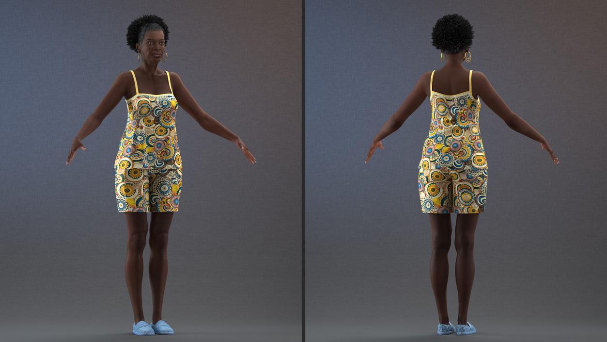 3D Afro American Grandma Wearing Pajamas Rigged for Modo model