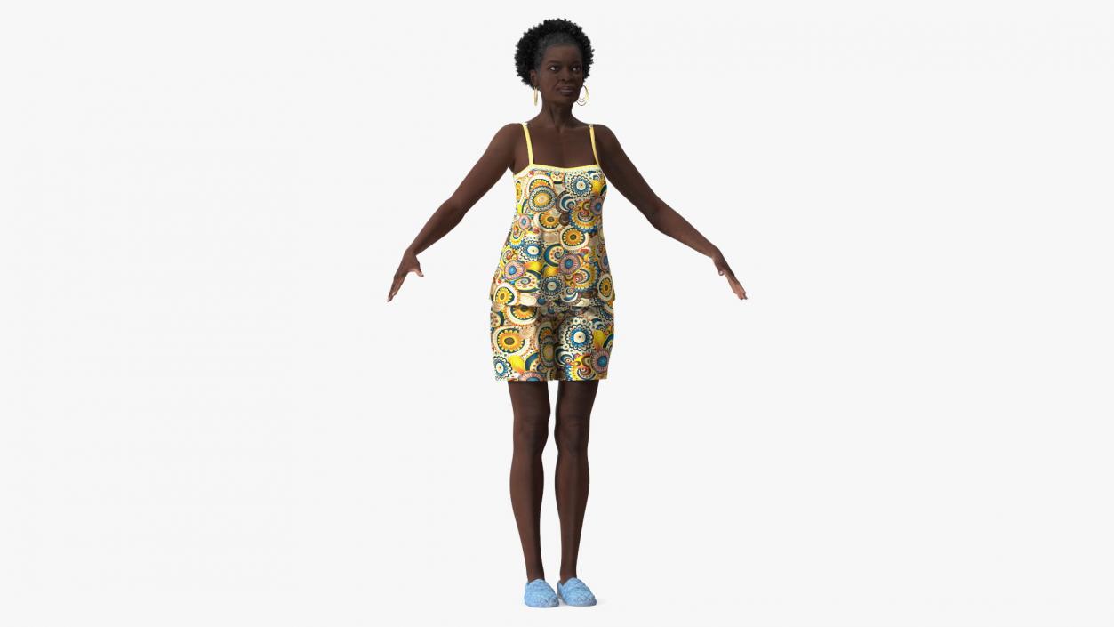 3D Afro American Grandma Wearing Pajamas Rigged for Modo model