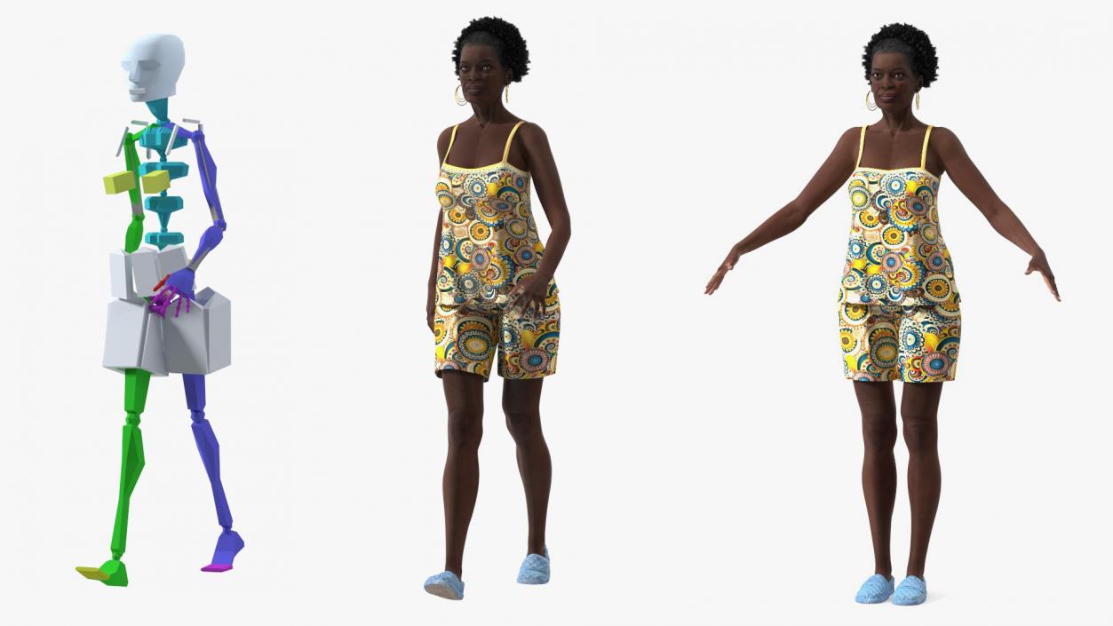 3D Afro American Grandma Wearing Pajamas Rigged for Modo model