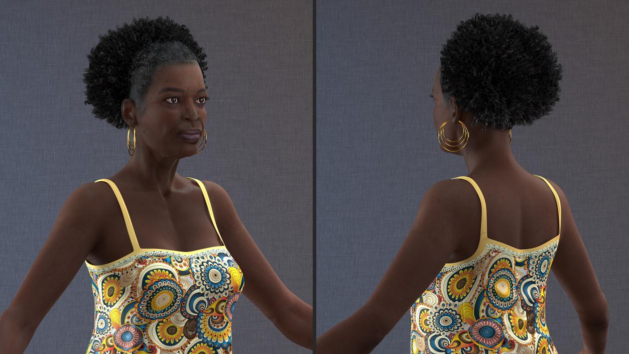 3D Afro American Grandma Wearing Pajamas Rigged for Modo model