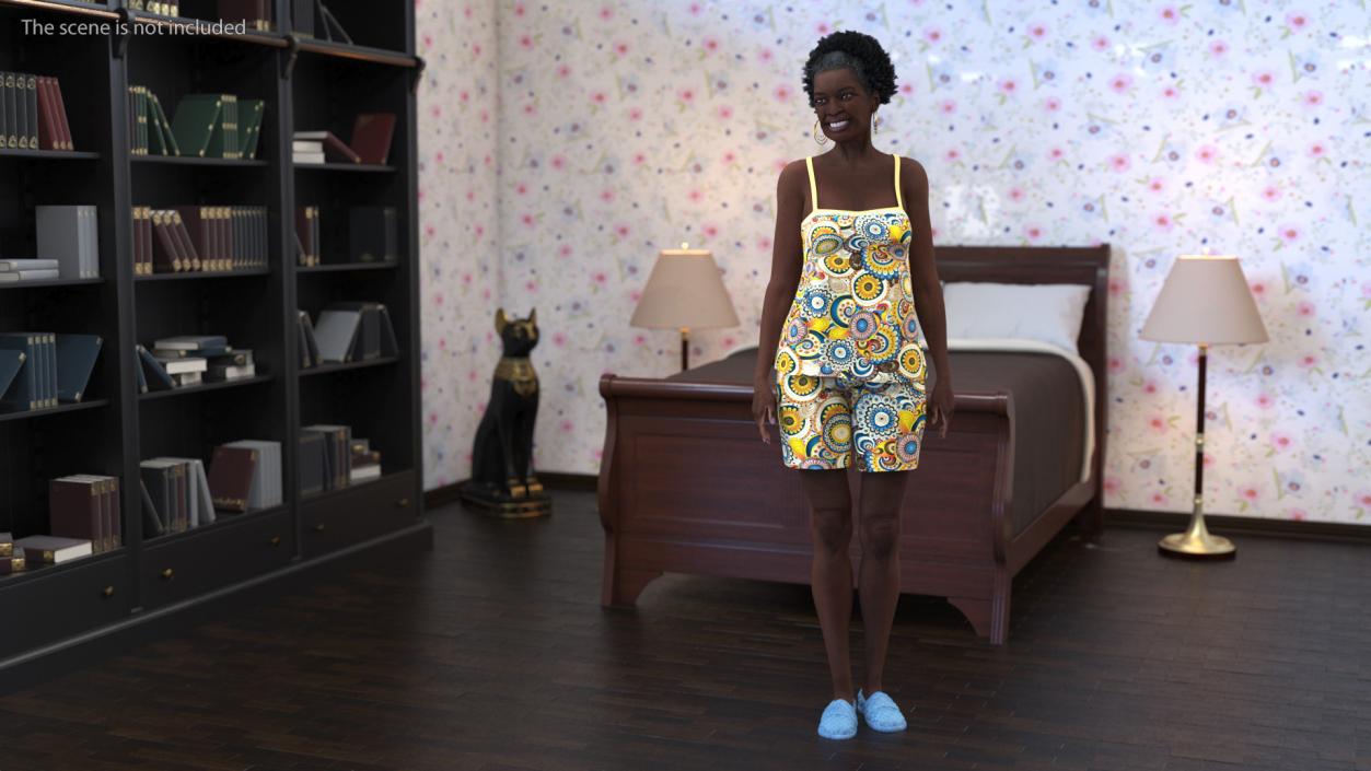 3D Afro American Grandma Wearing Pajamas Rigged for Modo model