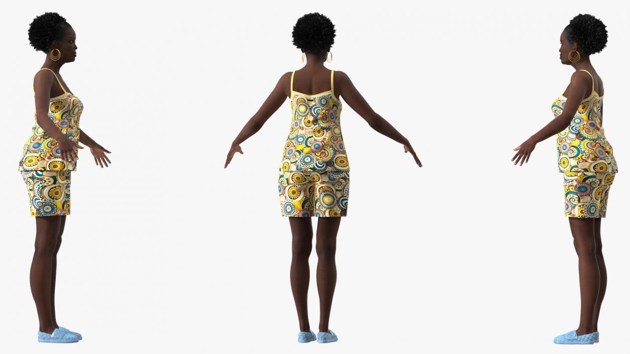 3D Afro American Grandma Wearing Pajamas Rigged for Modo model