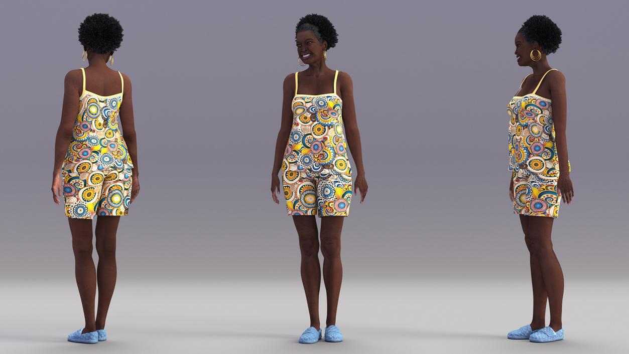 3D Afro American Grandma Wearing Pajamas Rigged for Modo model