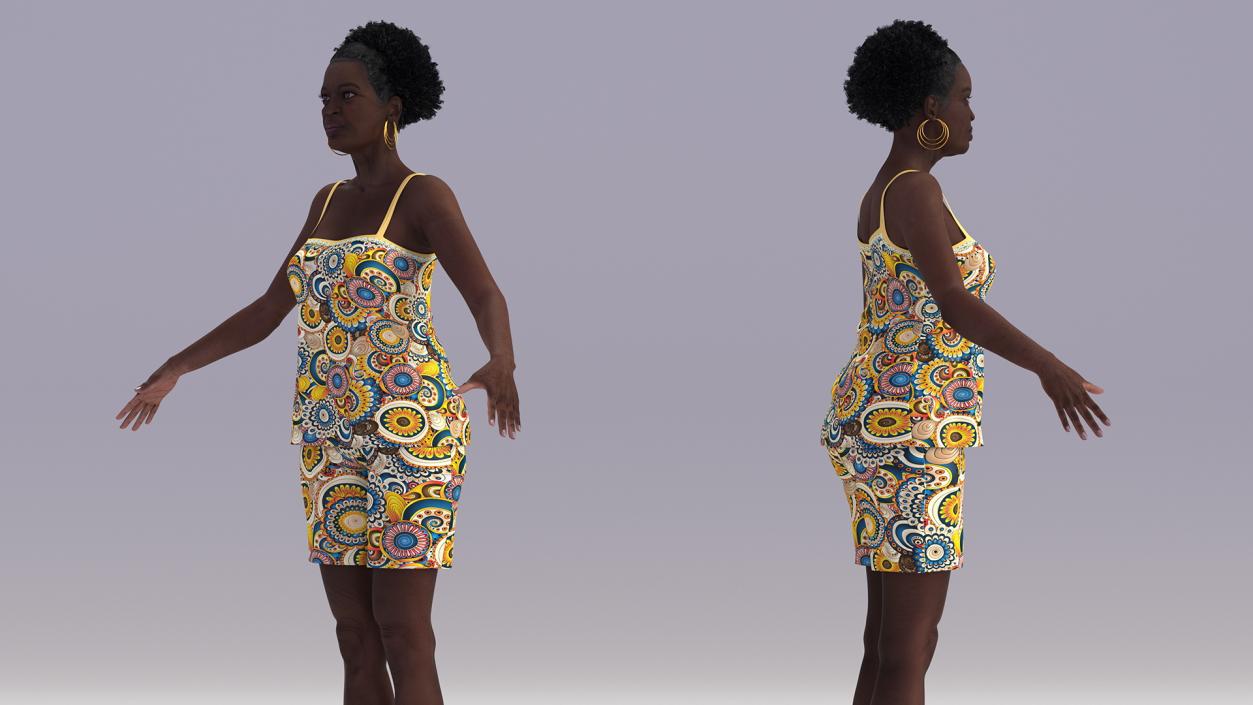 3D Afro American Grandma Wearing Pajamas Rigged for Modo model