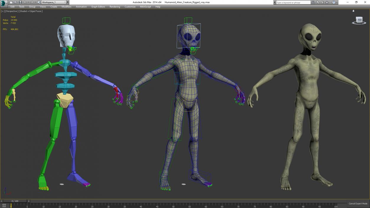 Humanoid Alien Creature Rigged for Maya 3D model