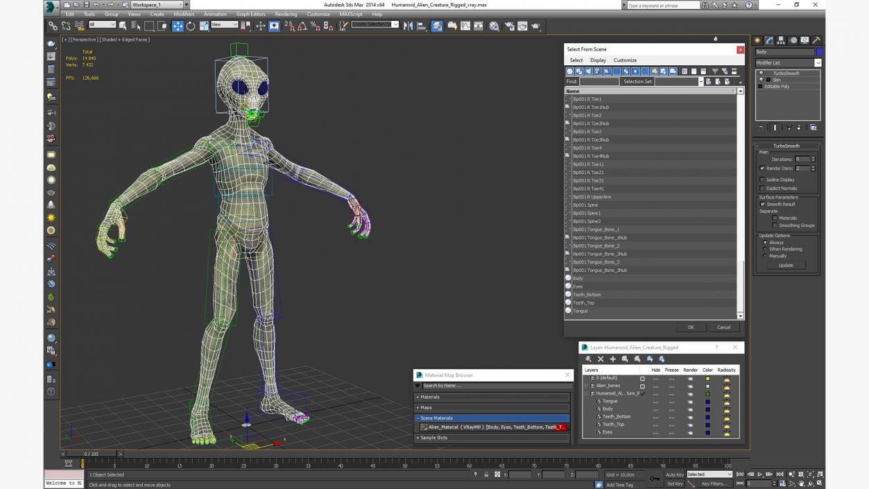 Humanoid Alien Creature Rigged for Maya 3D model