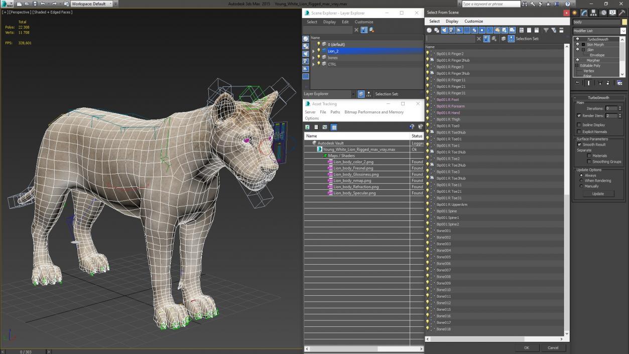 3D Young White Lion Rigged model