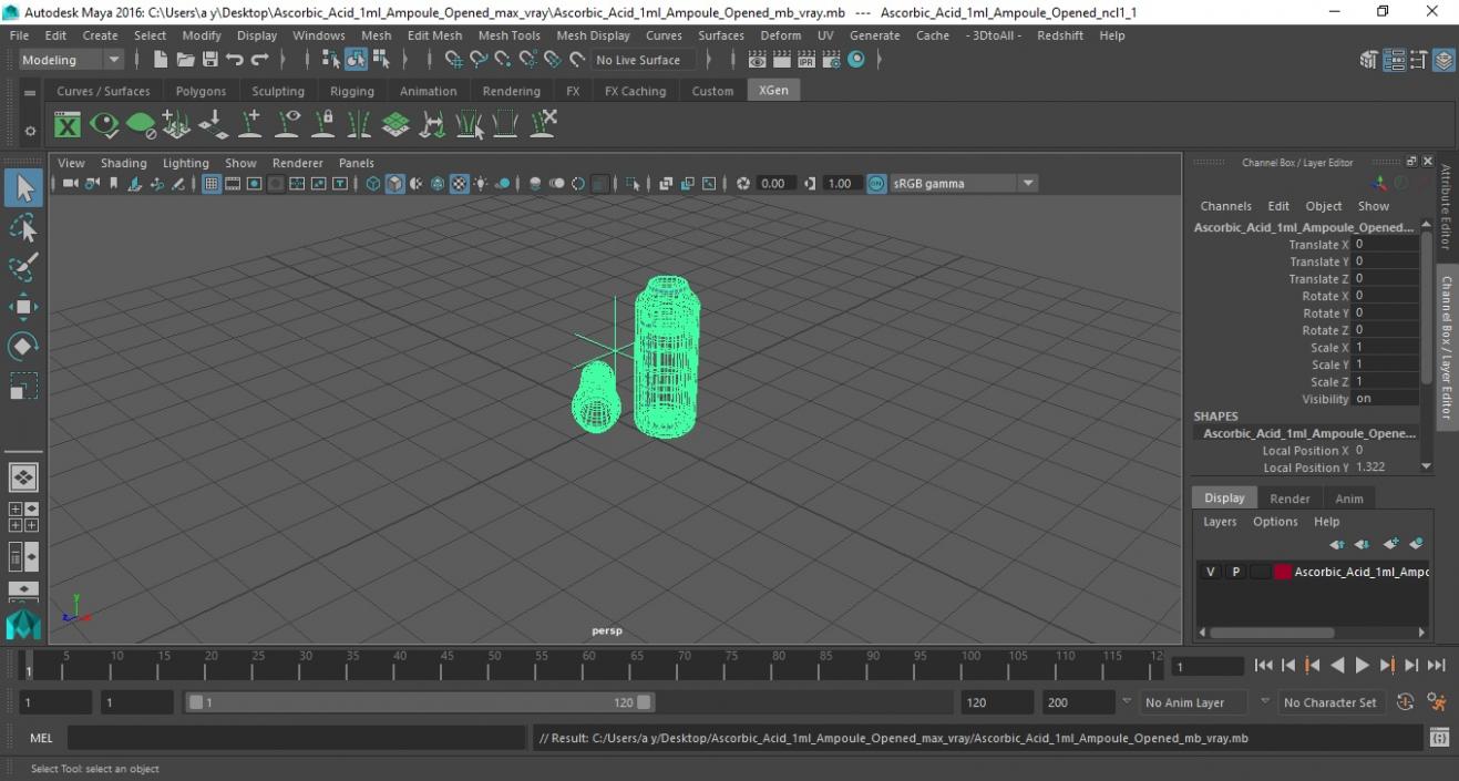 Ascorbic Acid 1ml Ampoule Opened 3D