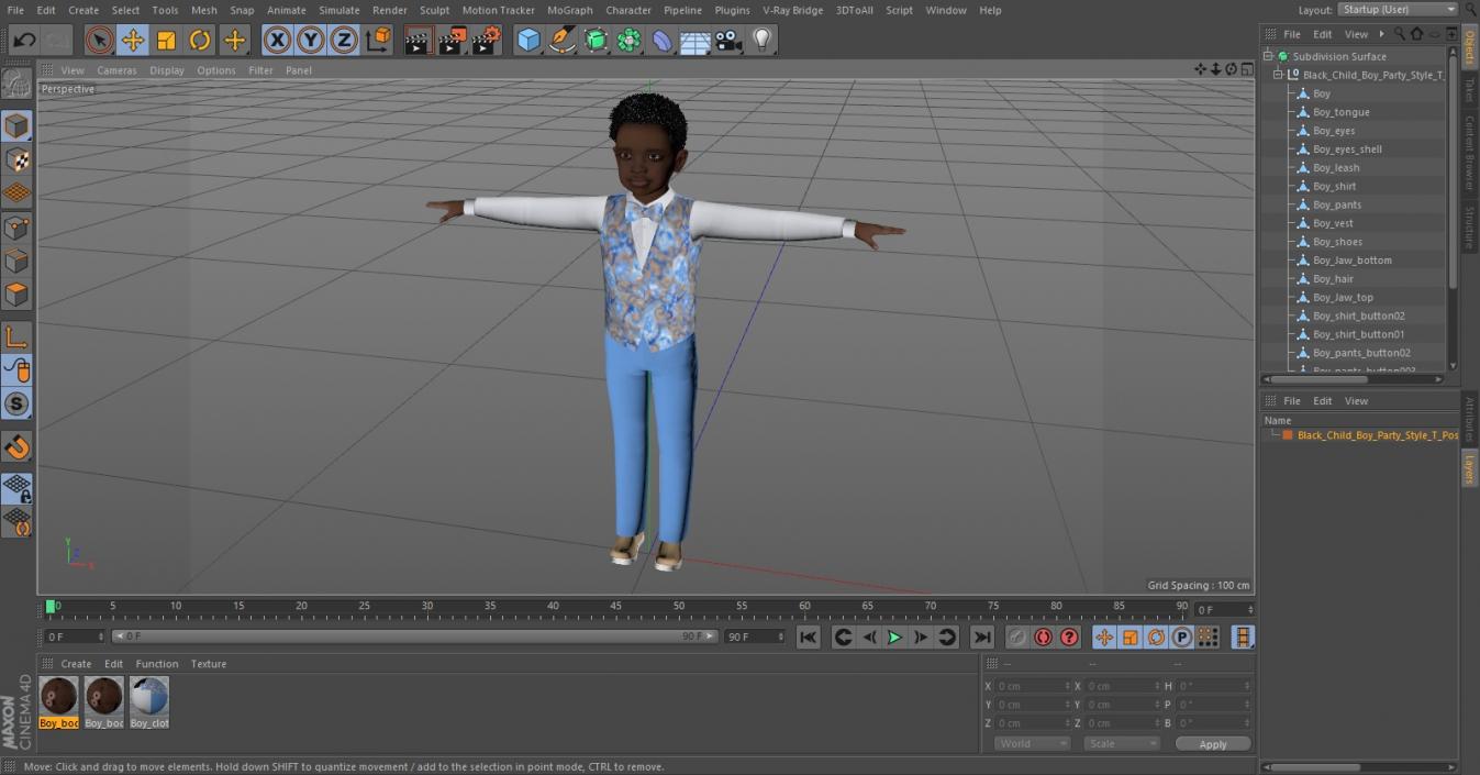 Black Child Boy Party Style T-Pose 3D model