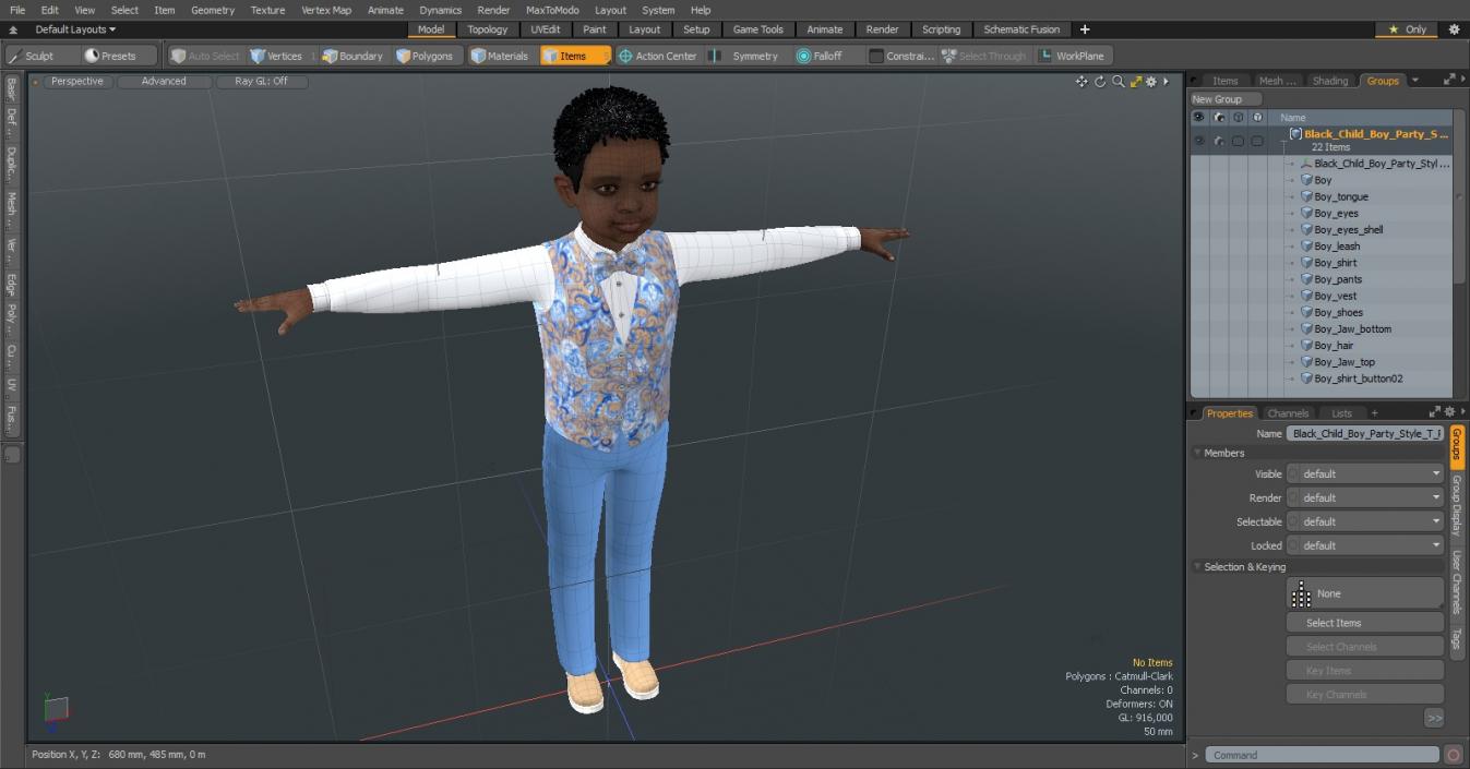 Black Child Boy Party Style T-Pose 3D model