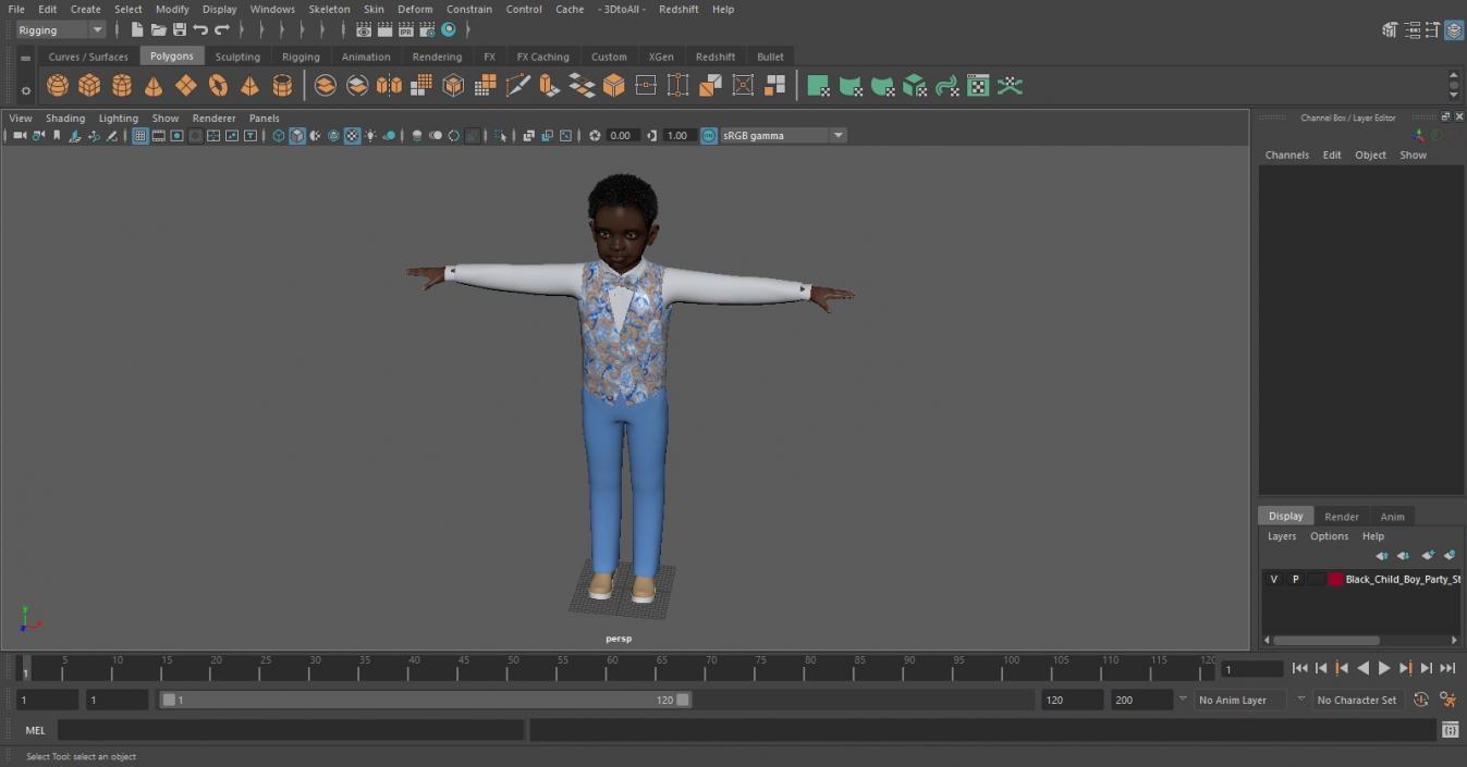 Black Child Boy Party Style T-Pose 3D model