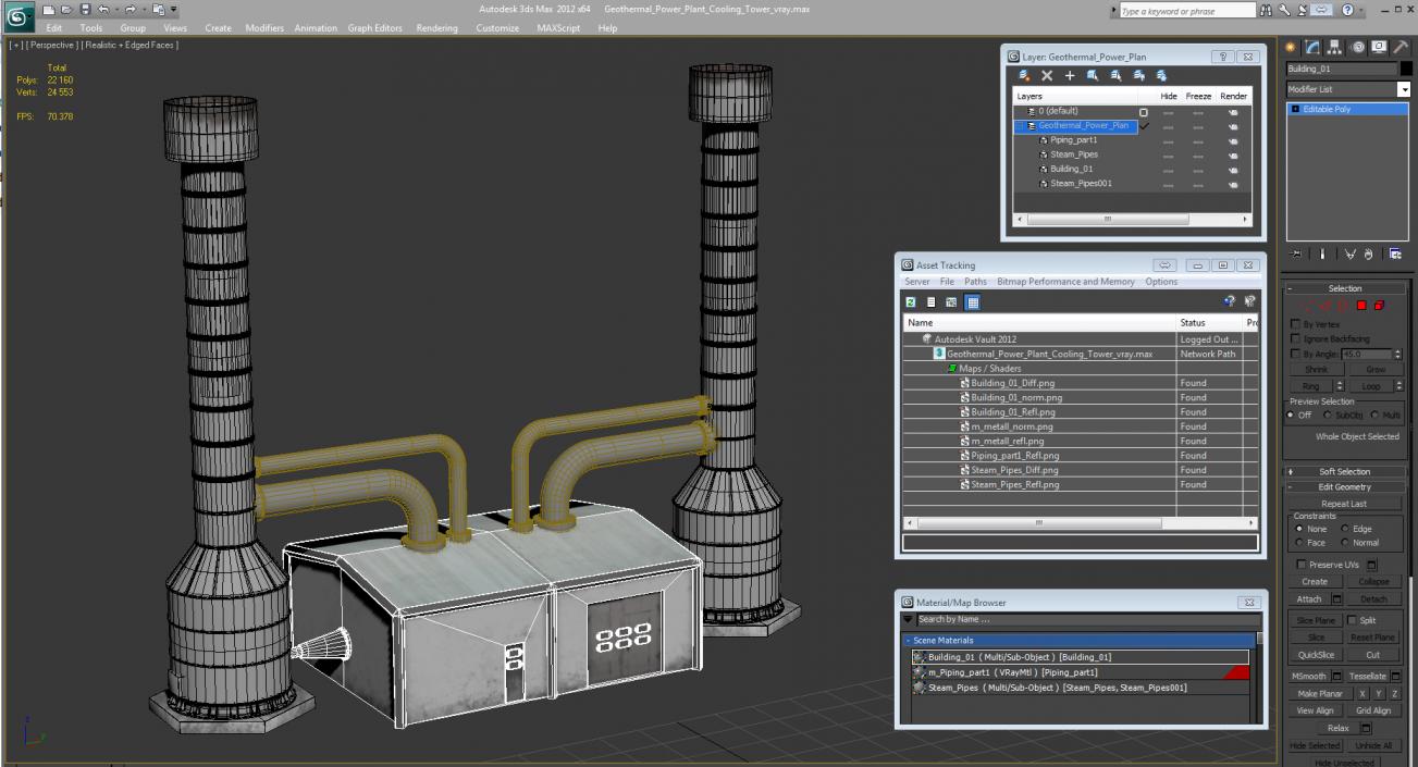 3D Geothermal Power Plant Cooling Tower