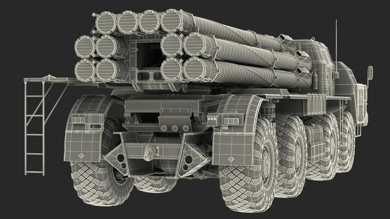 Smerch BM30 Heavy Multiple Rocket Launcher Rigged 3D model