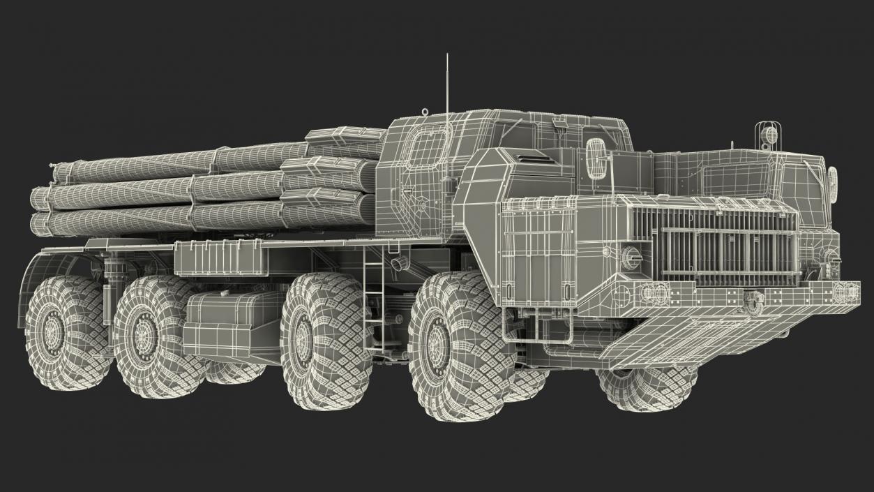 Smerch BM30 Heavy Multiple Rocket Launcher Rigged 3D model