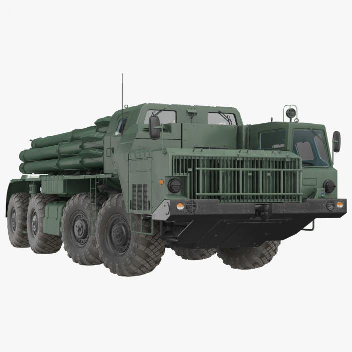 Smerch BM30 Heavy Multiple Rocket Launcher Rigged 3D model