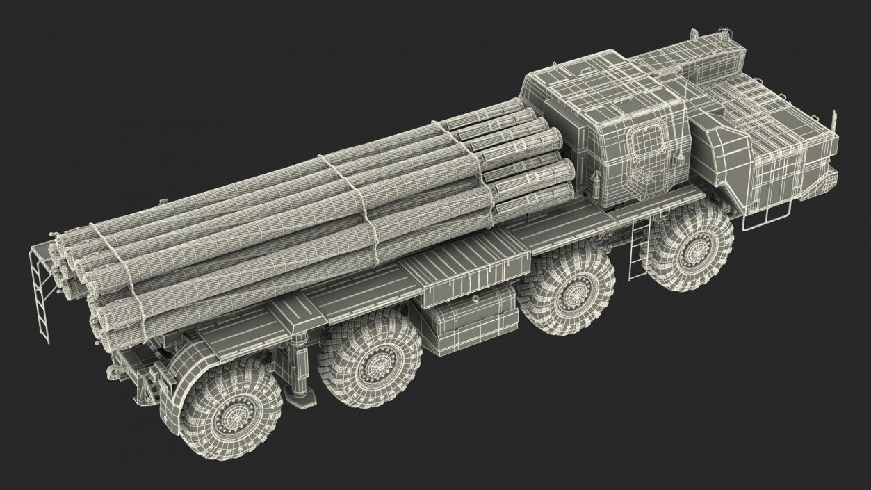 Smerch BM30 Heavy Multiple Rocket Launcher Rigged 3D model