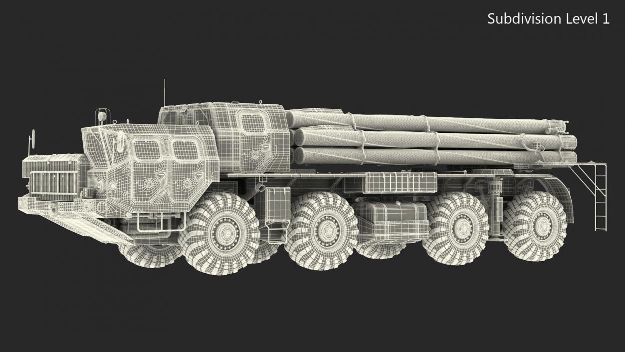 Smerch BM30 Heavy Multiple Rocket Launcher Rigged 3D model