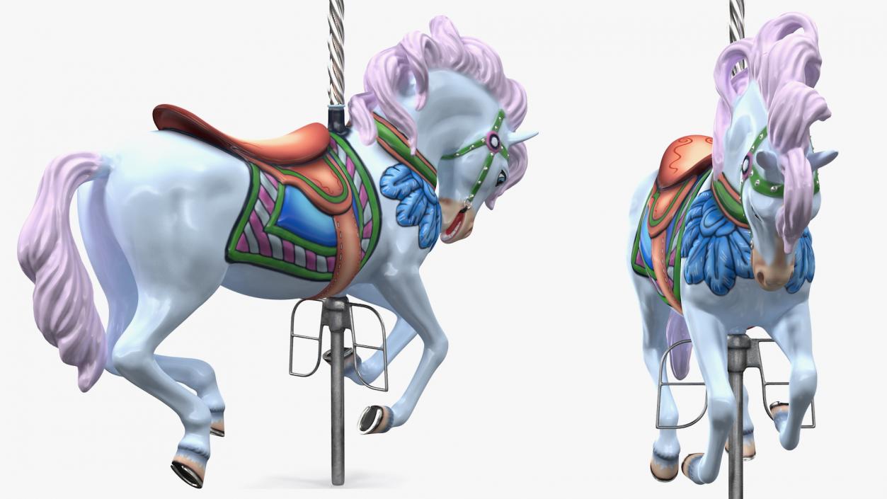 Carousel Galloping Horse Pink 3D model