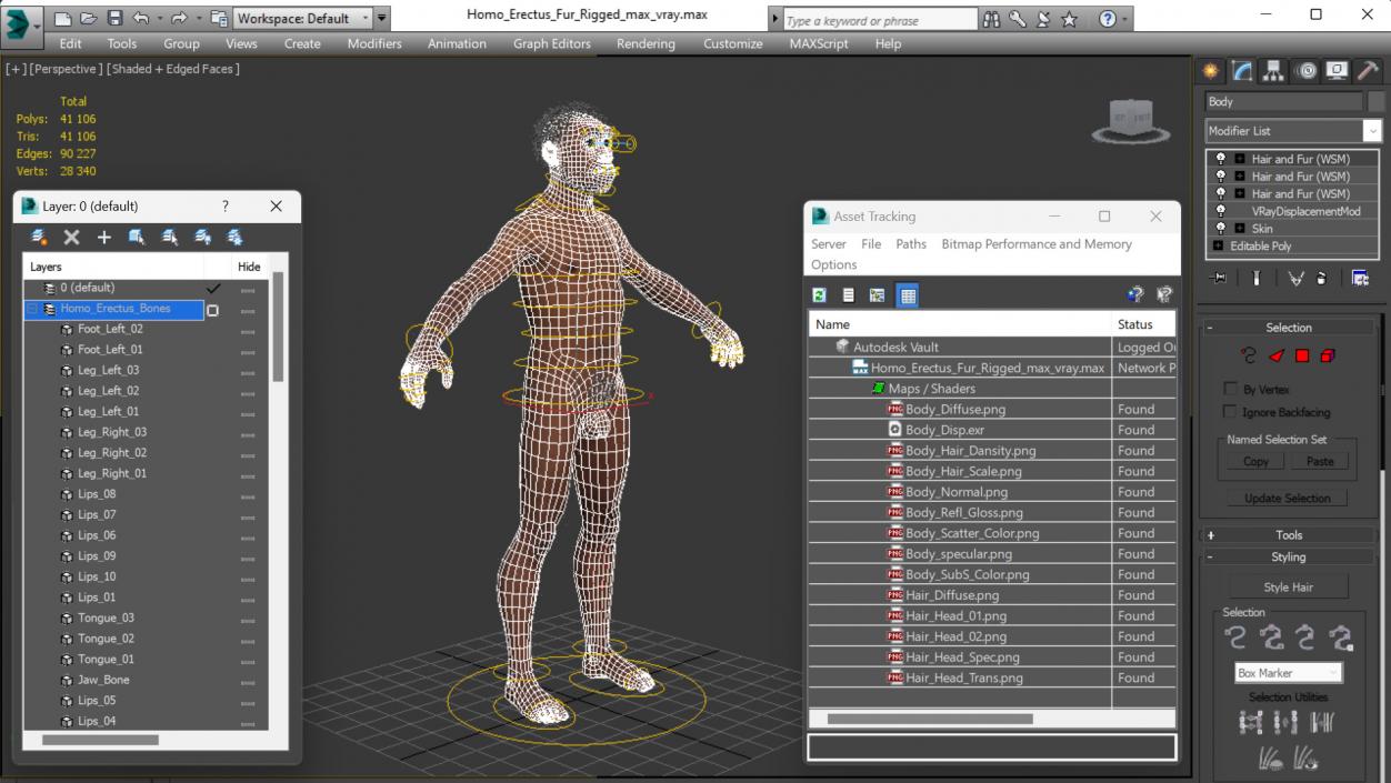 3D Homo Erectus Fur Rigged model